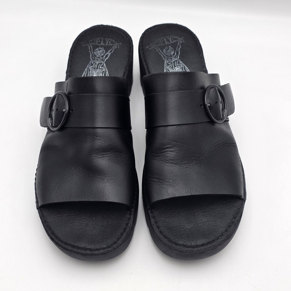 FLY LONDON Women's Size‎ 41 US 10-10.5 Black Leather Chunky Heel Platform Sandal - Picture 4 of 11